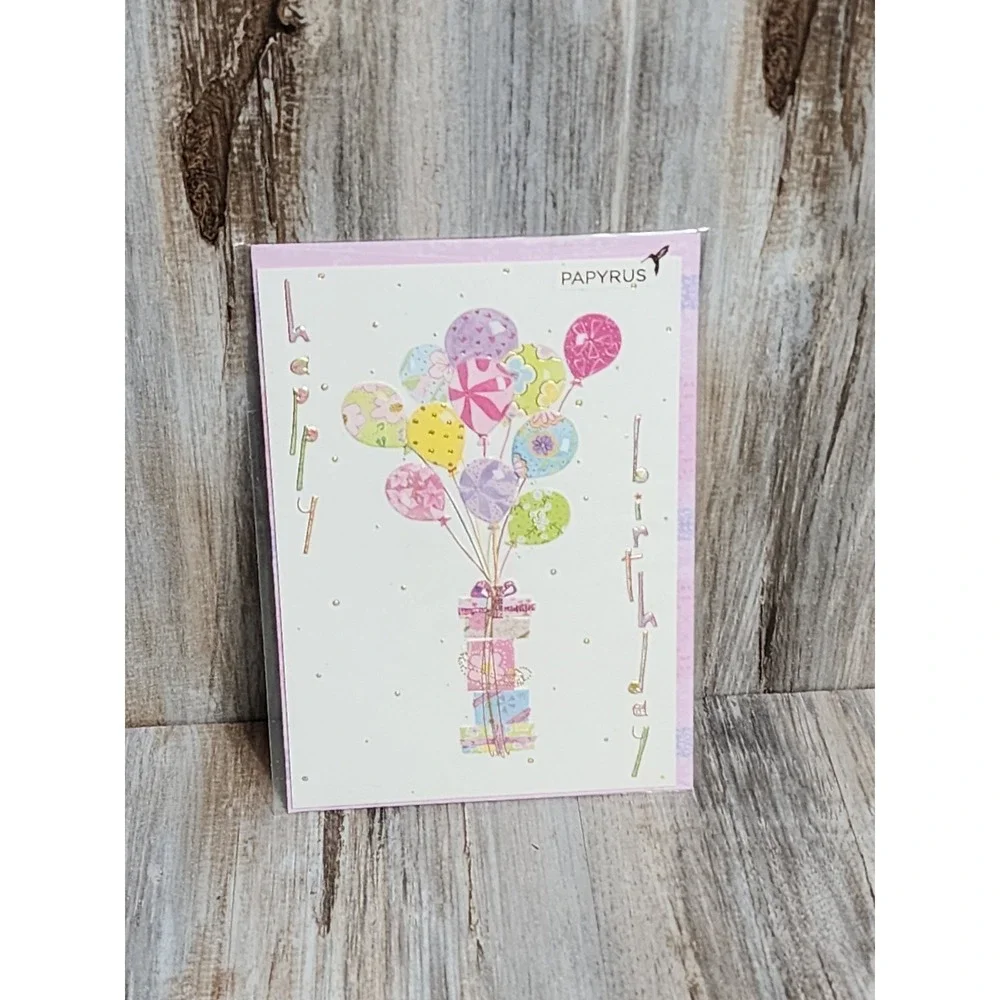 Papyrus RARE Turnowsky Embossed Presents Balloons Gold Rose Trim Birthday Card